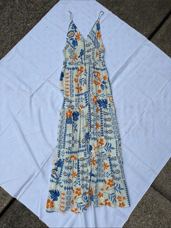 Patrons of Peace Dresses & Skirts - Patrons of Peace Cream Maxi Dress with Blue and Orange Floral Print